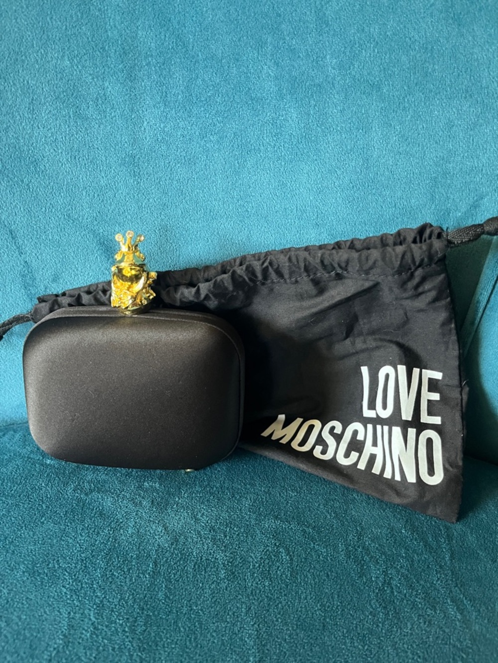 Love Moschino Black Clutch with Gold Frog Detail
